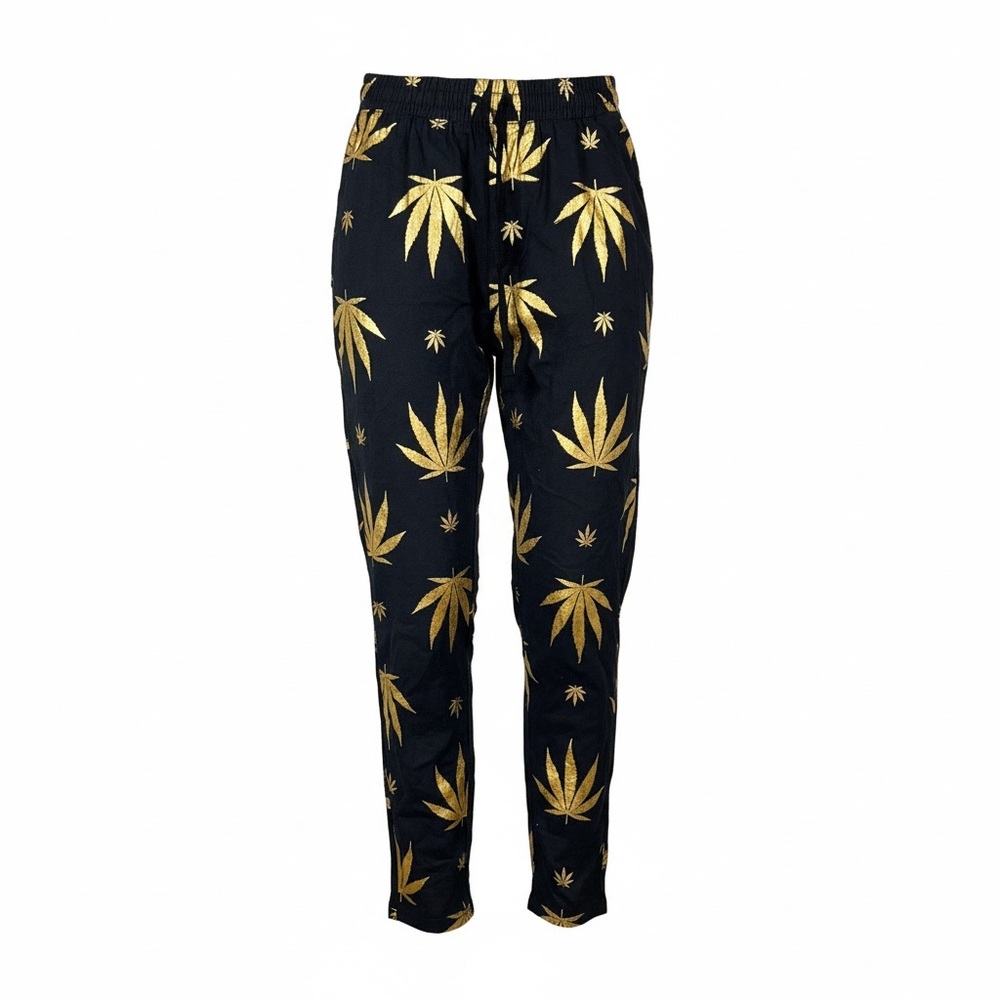 Drill Clothing Company Black and Gold Leaf Print Pants - SKU 1116